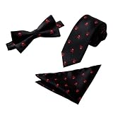 Tamaño:Pajarita: 12cm*6cm con tira ajustable hasta 52cm; Corbata: 145cm de largo * 6cm en la parte más ancha; Pañuelo:23cm*23cm