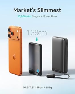 INIU for Magsafe Power Bank, Slimmest 10000mAh 15W Qi2 Magnetic Portable Charger, 45W Fast Charging with Built-in USB-C Cable, Wireless Battery Pack with Stand for iPhone Air 17 16 15 14 13 12 Only