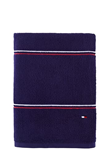 Image of Tommy Hilfiger Modern American Double Stripe Bath Towel, 30 X 54 Inches, 100% Cotton 574 GSM (Peacoat /Red /White)