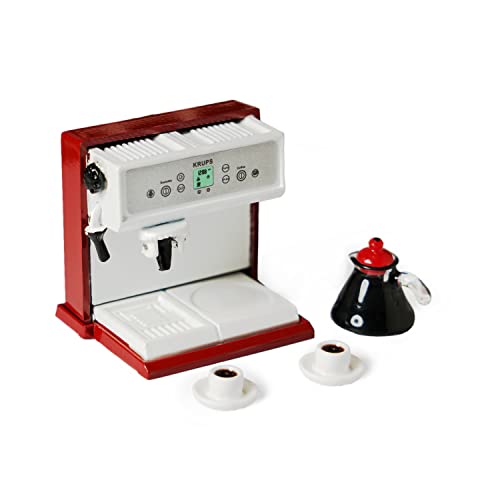 Miniature Coffee Maker with Pot & 2 Cups Sets 1:12 Dollhouse Accessories Coffee Machine Artificial House Decoration Mini Room Scence Decor (Red Maker)