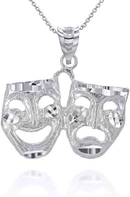 Claddagh Gold .925 Sterling Silver DC Theater Acting Masks of Comedy and Tragedy Drama Pendant Necklace - Choice of Pendant Only or Chain Length