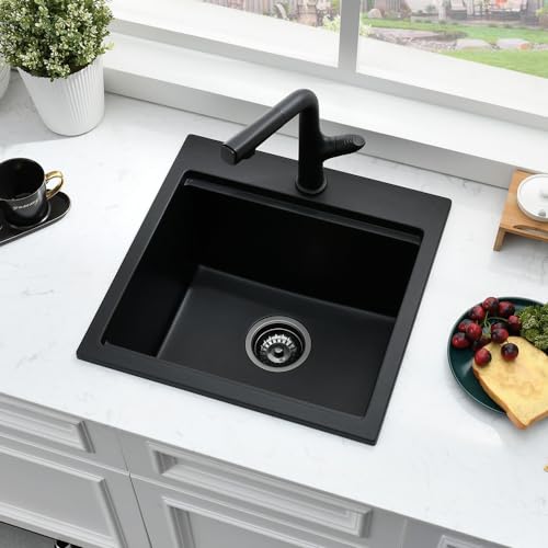 21 Inch Black Drop In Bar Sink Quartz Workstation-Bokaiya 21x20 Drop In Kitchen Sink Matte Black Quartz Composite Small Outdoor Rv Single Bowl Wet Bar Sinks with Cutting Board by Bokaiya - Image 2