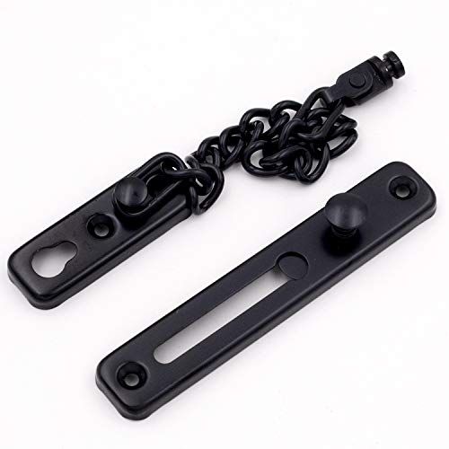 2 Pack Door Chain Lock, KINJOEK Stainless Steel Security Chain Guard with Spring Anti Theft Press Lock, Heavy Duty Polished Door Latch with Screws, Black