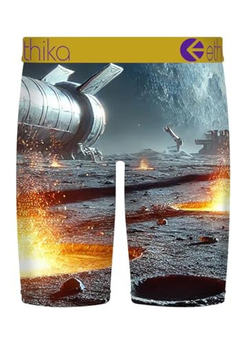 Ethika Men’s Boxer Brief, Knee Length, 4-Way Stretch Performance Underwear with Graphic Prints – Space2