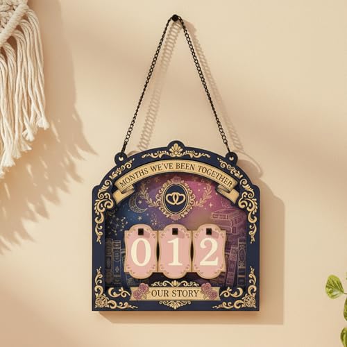 NAZENTI Personalized Months Together Tracker Sign gift for Couple, Custom Romantic Milestone Counter Gifts for Christmas Valentine, Couples Anniversary Decor, Love Story Gift Custom Relationship Sign