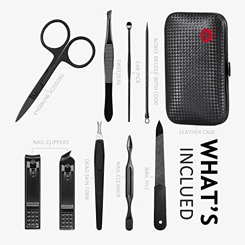 HANTEKAS Conjunto de manicure de aço inoxidável 9 em 1, kit de ferramentas de pedicure para cortador