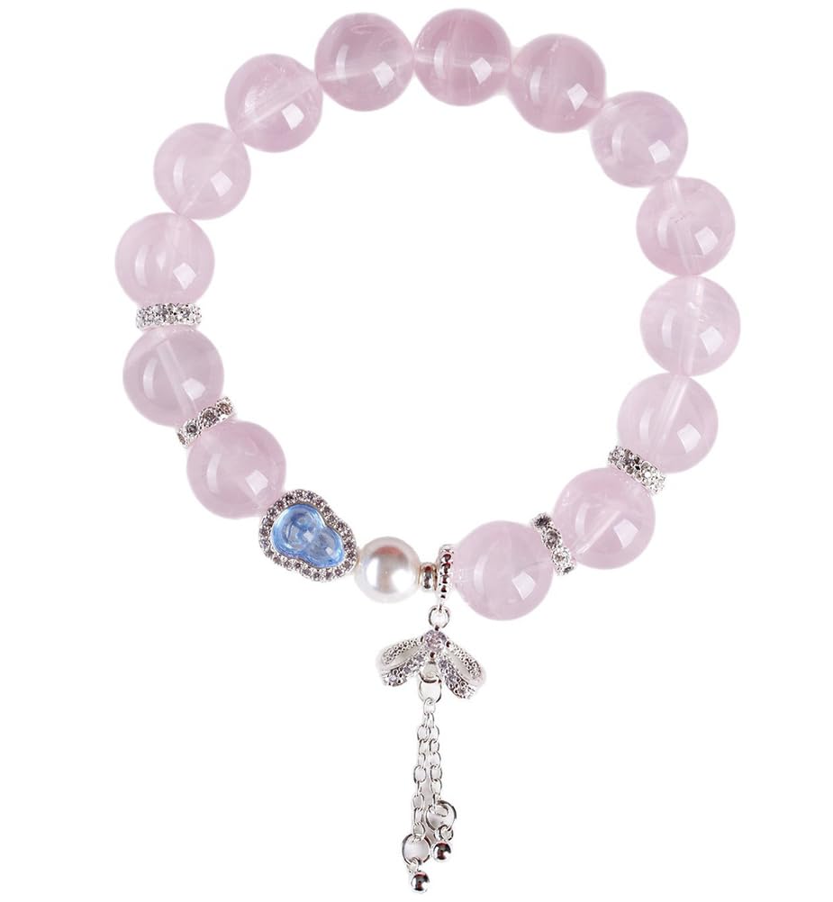 Pulsera de Piedra de Cuarzo Rosa Natural, Brazalete elástico con Cuentas de Feng Shui de la Suerte, Regalo de joyería de Aniversario de cumpleaños del día de la Madre para Mujeres