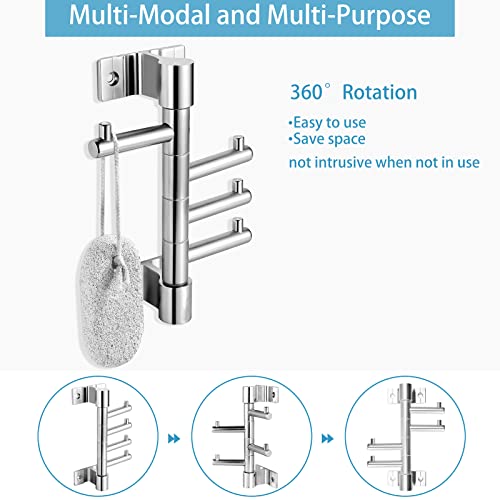 Bamtalk Rotating Coat Hooks For Hanging With 4 Swivel Arms,Vertical Multiple Bathroom Wall Mounted Towel Hooks,Heavy Duty Wall Clothes Hooks,Swivel Wall Coat Rack Hat Hooks,Bathrobe Key Holder Hanger #TOP3