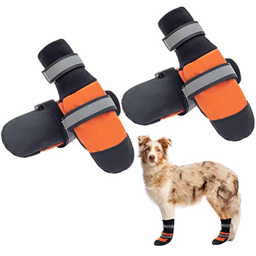 SCENEREAL Waterproof Dog Shoes - Non-Slip Dog Boots, Reflective & Adjustable Dog Booties with Rugged Sole, Outdoor Pet Paw Protector for Small Medium Large Dogs, 2 Pairs