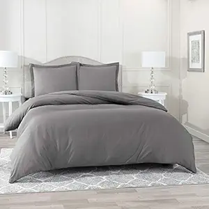 VOMZER Home 300 TC Microfiber Solid & Plain Bedsheet for Double Bed with 2 Pillow Covers, Size 95 inch x 90 inch- Dark Grey