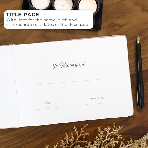 Image of Skyline Funeral Guest Book, Sign In Name & Address, Hardcover Rose Gold | 10 inchx7 inch, Elegant sign-in guestbook for memorial service & celebration of life with large signature space, Memory book