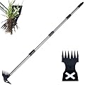 NICOFPHY Weed Puller Tool with Long Handle - 60" Manual Weeder Remover Tool, 2 in 1 Hand Weed Rake and Garden Hoe for Gardening, Heavy Duty Uprooting Weeding Pull for Yard, Lawn, Patio and Garden