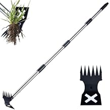 NICOFPHY Weed Puller Tool with Long Handle - 60" Manual Weeder Remover Tool, 2 in 1 Hand Weed Rake and Garden Hoe for Gardening, Heavy Duty Uprooting Weeding Pull for Yard, Lawn, Patio and Garden