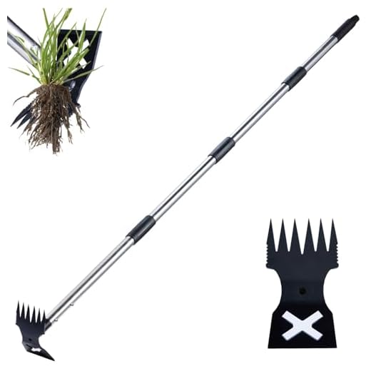 NICOFPHY Weed Puller Tool with Long Handle - 60" Manual Weeder Remover Tool, 2 in 1 Hand Weed Rake and Garden Hoe for Gardening, Heavy Duty Uprooting Weeding Pull for Yard, Lawn, Patio and Garden