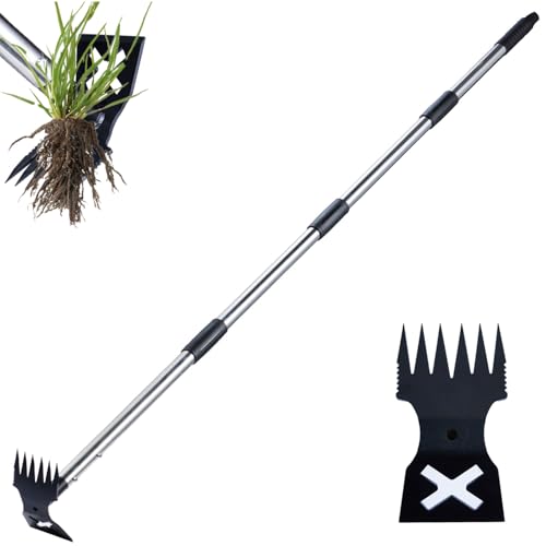 NICOFPHY Weed Puller Tool with Long Handle - 60" Manual Weeder Remover Tool, 2 in 1 Hand Weed Rake and Garden Hoe for Gardening, Heavy Duty Uprooting Weeding Pull for Yard, Lawn, Patio and Garden by NICOFPHY - Used condition - US$20.81