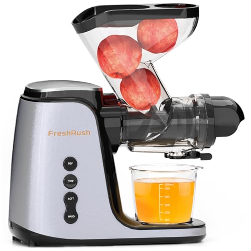 FreshRush Cold Press Juicer, 3.6 Inch Double Large Feed Chute Juicers Machines, High Juice Yield, 3 Masticating Juicer Modes, Easy to Clean Juicers with 200W Motor (Silver) by FreshRush - Used condition - US$44.69