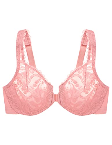 Full Figure Plus Size Wonderwire Front-Closure Stretch Lace Bra Underwire #9245 Apricot #TOP9