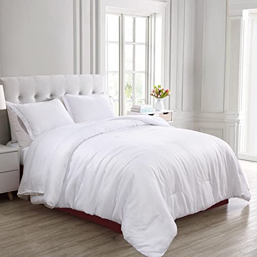 Luxudecor White Waffle Comforter Set Queen Size, Microfiber Comforters Soft And Lightweight, 7 Pieces Waffle Weave Bed In A Bag Comforter Set, Durable And Easy Care Bed Comforter For All Season #TOP1