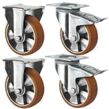 Schwerlastrollen-Set: 2 Bockrollen und 2 Lenkrollen mit Feststeller - Durchmesser 200 mm