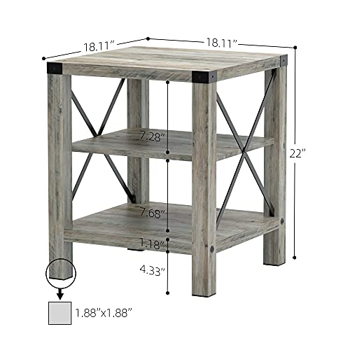 Rustic Coffee Table, Farmhouse Accent Cocktail Table Storage Shelf, Industrial Wood Look Tea Table, Sofa Center Table for Living Room, TV Stand Side End Table with X Metal Frame
