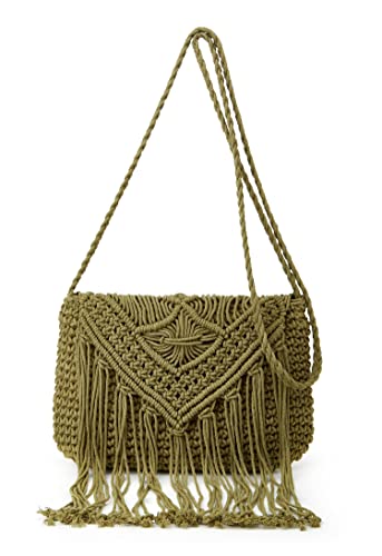Image of Crossbody Purse for Women Cute Macrame Hobo Satchel Bags Knit Summer Beach Bag Tassels Shoulder Crochet Tote Handbag