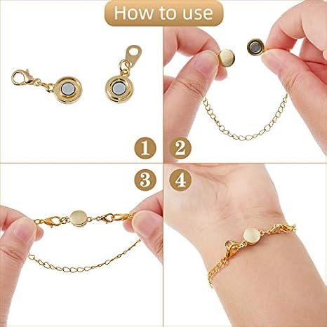 Hicarer 12 Pcs Magnetic Necklace Clasp Round Ends, Gold, Silver