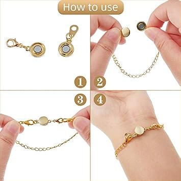 Hicarer 12 Pcs Magnetic Necklace Clasp Round Ends, Gold, Silver