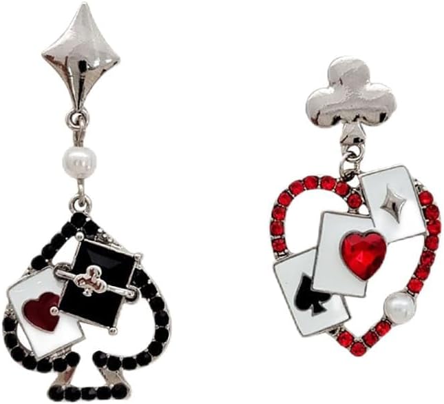 Asymmetric Poker Dangle Drop Earrings, Cute Rabbit Queen of Heart Club Earrings, Personalized Accessories Jewelry Gifts for Women