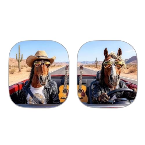 Image of 2 PCS Fashion Horse Windshield Sun Shade Folding Automotive Windshield Sunshades Auto Interior Protector Sun Shield for Front Window Blocks UV Rays and Keeps Vehicle Cool