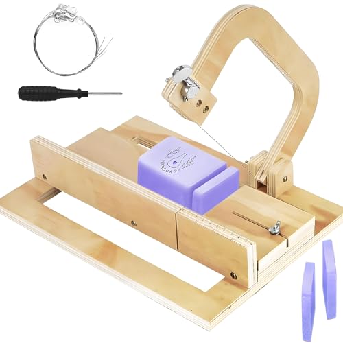 dianjingjumei Wooden Soap Loaf Cutter, Adjustable Wire Slicer with Extra Replacement Wires, DIY Handmade Soap Cheese Candle Cutting Tool Kit for Homemade Craft Making (Wood 1)