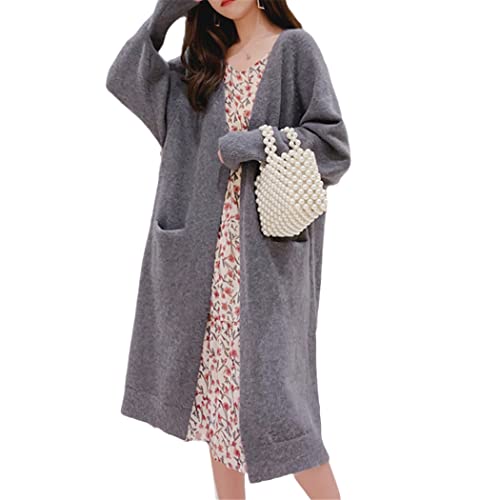 Manteaux surdimensionnés pour femme en tricot épais gris avec coupe ample mi-longue