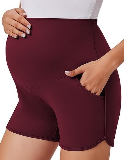 ELESOL Maternity Shorts Over The Belly Pregnancy Lounge Summer Workout Pajama Sleep Shorts with Pockets