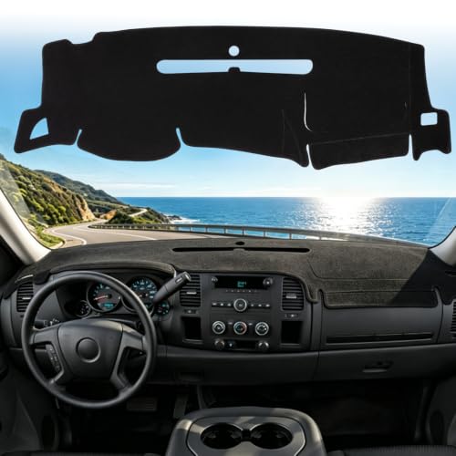 Dashboard Dash Board Cover Mat Carpet Compatible with 2007-2013 Chevrolet Silverado GMC Sierra, Heat Shield 07-13 Silverado Dash Replacement, Black Mat Stops Dash Cracking & Sun Fading