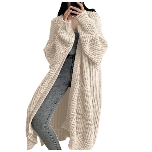 Cardigan long en tricot torsadé avec poches pour femme