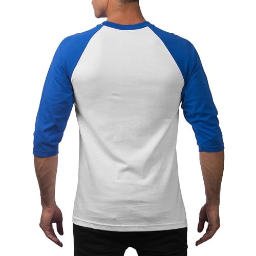 Pro Club Men's 3/4 Sleeve Crew Neck Baseball T-Shirt, White/Royal Blue, Large (Discontinued) miniatura 2