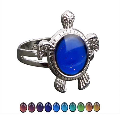 PULABO Stimmungsring, Schildkröte, Emotion-Gefühl, Farbwechselring, verstellbar, Weiß, Ring, Geschenk