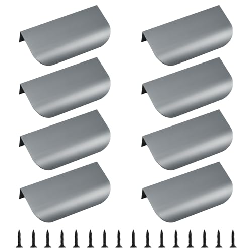 MOROBOR Finger Edge Pull, 8pcs Concealed Handle Modern Style Drawer Handle, Aluminum Alloy Invisible Handle Wardrobe Handle for Cabinet Hardware Drawer, 80mm/Matte Gray