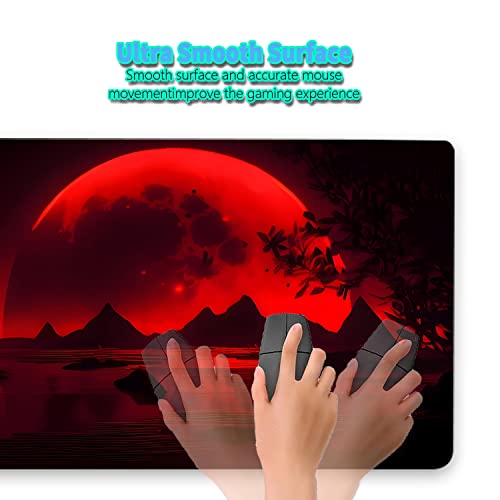 Mtg Playmat, 24" X 14" Game Mat For Tcg Dtcg Ccg Rpg Trading Card Game Playmats Smooth Cloth Surface Non-Slip Rubber Bottom Board Games Large Red Moon Playmat #TOP3