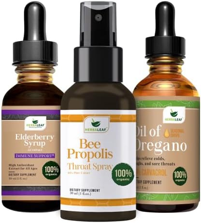 HERBALEAF Oil of Oregano and Propolis Spray and Elderberry Concentrated Syrup