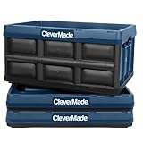 CleverMade Collapsible Storage Bins 32L 3 Pack – Heavy Duty Foldable Storage Bins with Built-In Handles for Garage Storage and Home Organization - Ocean