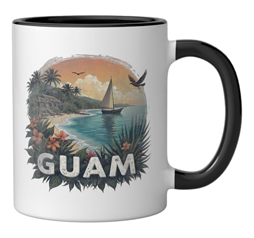Vaso de Cerámica Vintage Retro Guam 11 Onzas Negro/Blanco miniatura 2