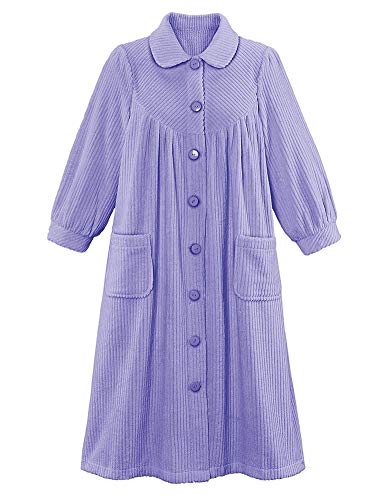 Collections Etc Women's Plush Fleece Button Front Robe With Pockets, Collar, Lavender, X-Large #TOP2