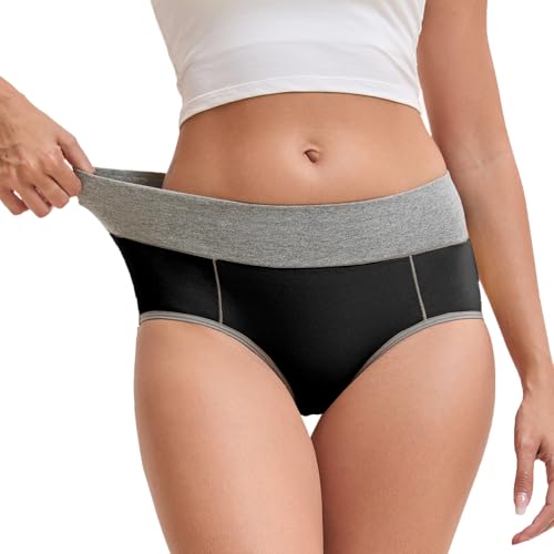 FEIDINI レディース コットン 下着 ハイウエスト ブリーフ ストレッチ フルカバー ショーツ, マルチカラー-01, Medium（Amazon）