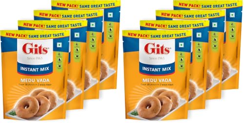 Image of Gits Medu Vada Breakfast Mix, Makes 18 per Pack, Pure Veg, South Indian Breakfast Mix, 800g (Pack of 8 X 200g Each)
