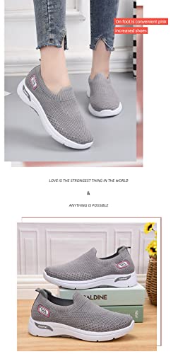 Women's Lightweight Slip-On Walking Shoes - Breathable Athletic Tennis Sneakers with Soft Knitted Fabric for Casual Gym Running of All Ages4