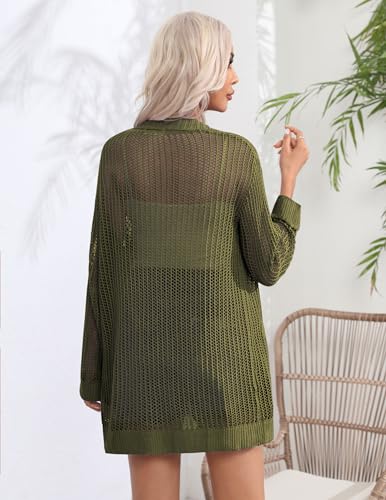 Image of Zeagoo Women 2025 Lightweight Crochet Cardigan Long Sleeve Open Front Knit Sweater Summer Kimono Cover Up with Pockets