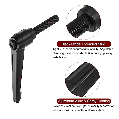 Image of HARFINGTON 6pcs Adjustable Clamping Lever Handles M10 x 50mm Male Thread Bolt Knobs Rotating Screw Locking Quick Release Ratchet Push Button Handle, Black
