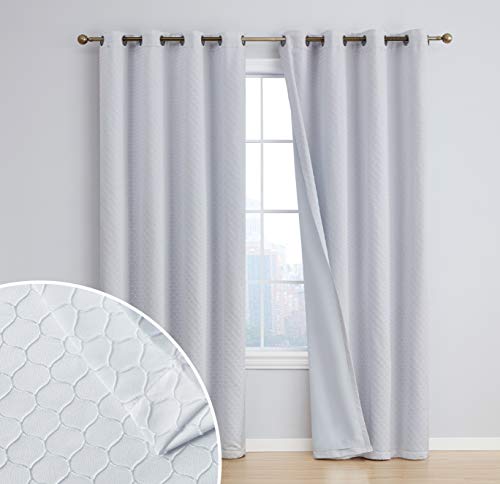 Hlc.me Siena Pattern 100% Total Blackout Thermal Insulated Lined Long Window Curtain Drapery Grommet Panels For Living Room & Bedroom - Energy Savings & Soundproof, Set Of 2 (50 X 108 Inch, White) #TOP14