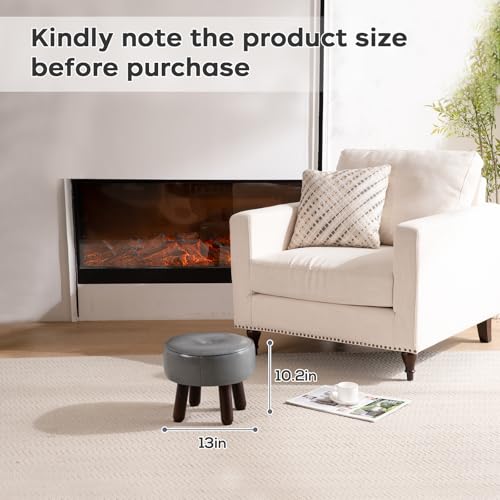 oakvivo Ottoman, Small Foot Stool, Round Leather Pouf Ottoman, 13''L x 13''W x 10.2''H Foot Rest with Non-Skid Rubber Legs for Living Room Bedroom Couch Entryway, Grey by oakvivo - Image 2