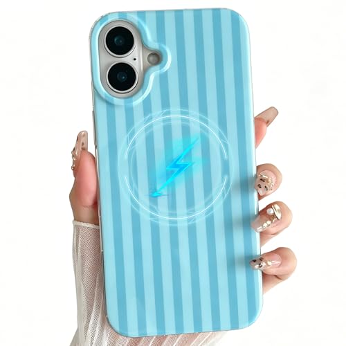 Jmltech Magnetic for iPhone 17 Case Striped Phone Cases Trendy Aesthetic Women Girly Shockproof Slim Drop Protection Cover Blue